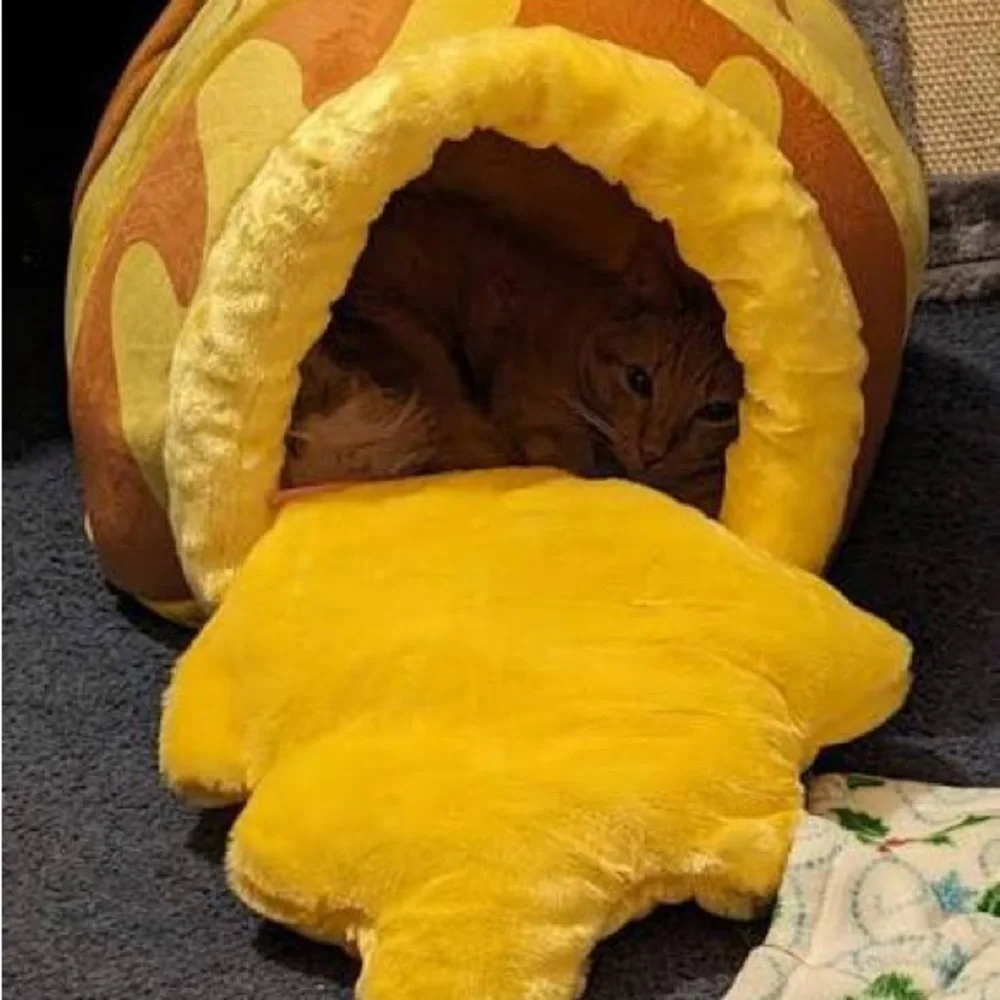 Cozy Honey Pot Cat Bed - Yellow and Brown